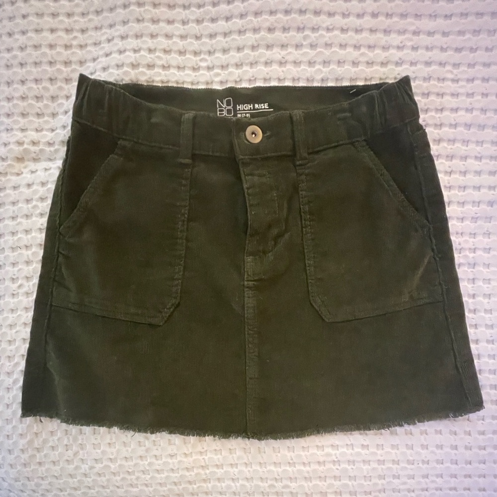 No Boundaries Corduroy Mini Skirt High Rise Frayed Hem Olive Green NWOT Womens